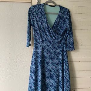 Multi colored faux wrap dress 3/4 length